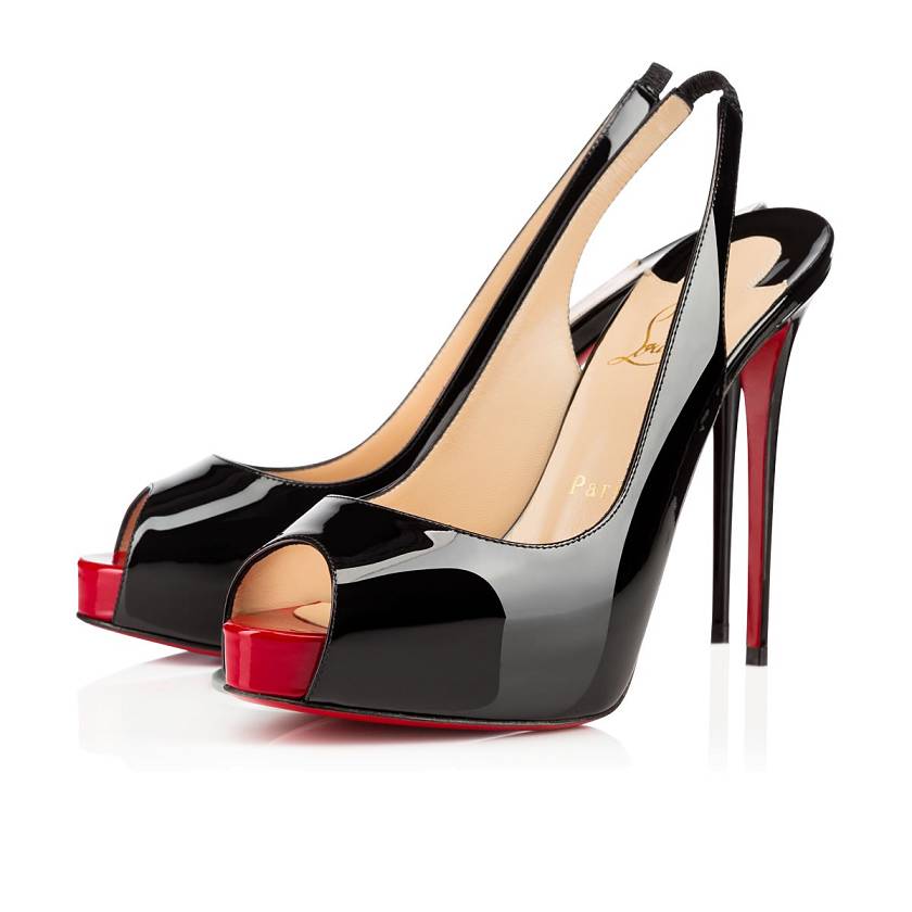 Women's Christian Louboutin Private Number 120mm Patent Leather Peep Toe Pumps - Black/Red [5478-361]